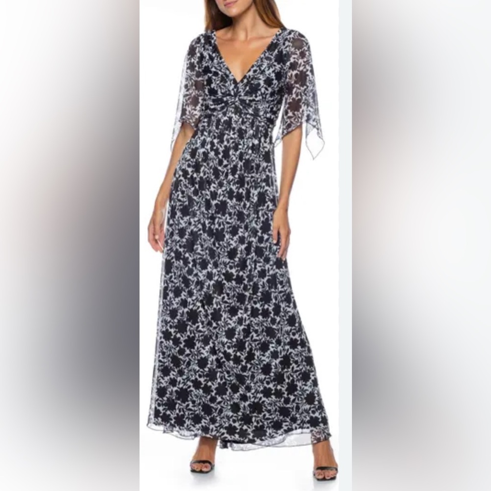 Marina $169 Floral Flutter Sleeve Twist Front Maxi Dress
